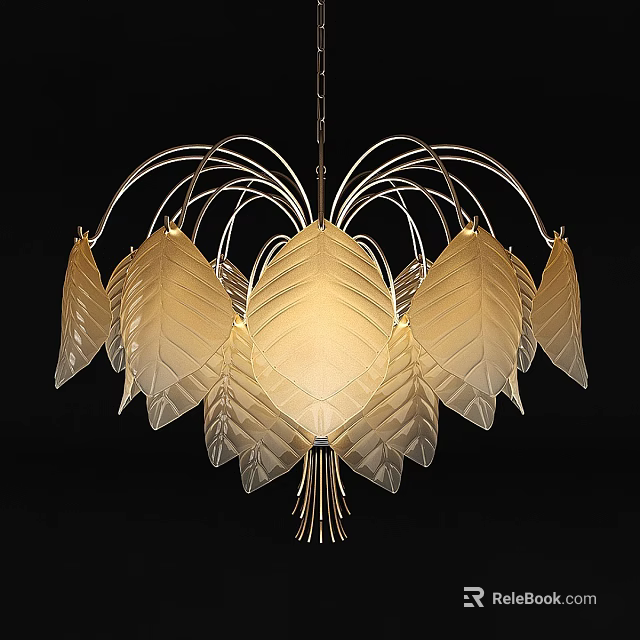 Elegant Modern Leaf Shaped Glass Ceiling Light With Frosted Panels And Illuminated Design 3d model 