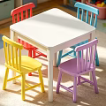 White Wooden Children's Table With Colorful Chairs For Kids Room Play Space