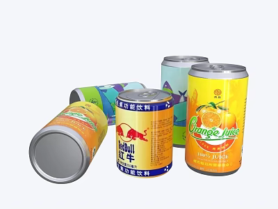 Canned Beverages Including Orange Juice Energy Drink And Coconut Flavored Drinks With Colorful Cans 3d model