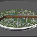 Aerial Planning Urban City Model with Road Network Green Spaces and Water Bodies