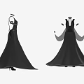 Stylish Black Gown Featuring Flowing Sleeves And Flared Skirt With Trimmed Edges Design
