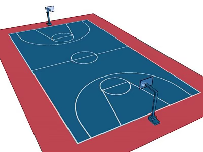 Basketball Court With Blue Surface Red Border White Markings And Hoops 3d model