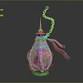 Decorative Colored Glass Lantern With Metal Frame Red Ribbon And Chain