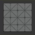Modern Geometric Cube Featuring Intricate Lattice Pattern And Metallic Blue Surface
