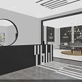 Elegant Piano Showroom Interior With Black Grand Piano White Piano Round Platform And Wooden Walls