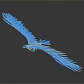 Blue 3D Eagle Model with Spread Wings and Detailed Feathers