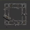 Ancient Metal Weapon Device With Hanging Metal Bars And Rusty Metal Frame Structure