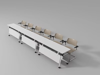 White Conference Table With Metal Frame And Multiple Chairs For Office Meetings 3d model