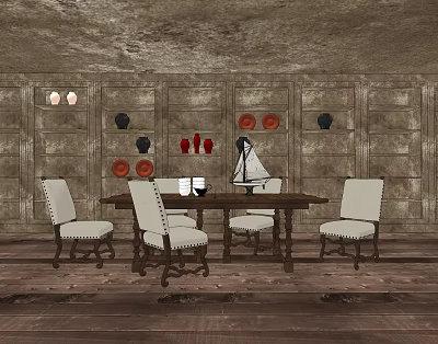 American dining table and chair combination 3d model American dining table and chair combination 3d model