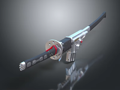 Modern Samurai Sword Weapon Featuring Metal Blade Black Handle Red Accents And Shiny Finish 3d model