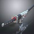 Modern Samurai Sword Weapon Featuring Metal Blade Black Handle Red Accents And Shiny Finish