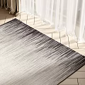 Modern Square Rug With Gray White Gradient Design On Beige Tile Floor Near Sheer Curtains
