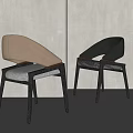 Modern Minimalist Dining Chairs Curved Backrest Beige Black Textured Seat Wooden Legs