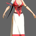 Game Anime Character With Red Top Black Spiral Pattern White Long Skirt And Arm Accessories