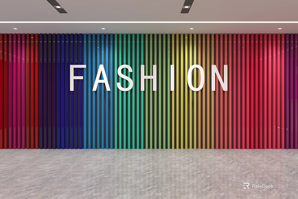 Colorful Vertical Striped Partition With Vibrant Rainbow Colors For Fashion Showroom Interior 3d model 