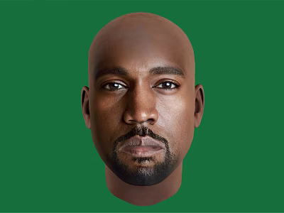 Bald Male Face With Beard And Mustache Against Green Background 3d model