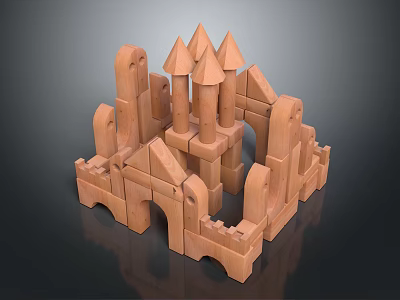 Wooden Building Blocks Creative Castle With Towers Arches And Geometric Shapes 3d model