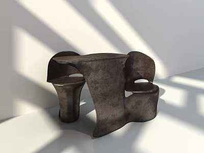 Modern Sculptural Table And Chair Set With Curved Shape And Dark Finish For Interior Decor 3d model