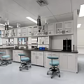 Modern Laboratory Interior With Lab Benches Blue Chairs And Storage Cabinets