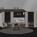 Elegant Modern Restaurant Interior With Round Dining Table Comfortable Chairs Wine Racks And Large Windows 3d model