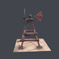Decorative Wooden Windmill Model With Red Brown Structure Blades On Square Base