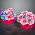 Decorative Potted Plants With Pink Flowers Purple Blue Small Blooms Green Leaves In Pink Pots