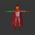 Anime 3D Character Model With Red Hair White Top Pink Pants Red Cape Mechanical Arm