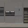 Modern Kitchen Appliances With Integrated Refrigerator Oven Wine Cooler And Light Cabinets