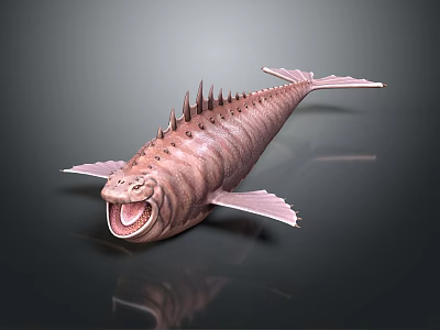 Realistic Pink Aquatic Animal With Sharp Spikes Open Mouth And Fins 3d model