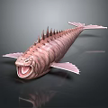Realistic Pink Aquatic Animal With Sharp Spikes Open Mouth And Fins