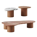 Modern Wooden Coffee Table Designs With Unique Shape Tops And Round Legs