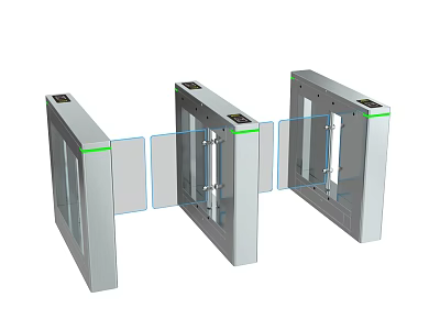 Commercial Turnstile Gates For Security Access With Modern Design Transparent Barriers And Green Indicators 3d model