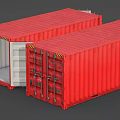 Red Industrial Containers With Two Units One Open Door And Interior Structure 3d model