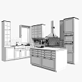 Modern Kitchen Interior With Gray Cabinets Glass Doors And White Backsplash