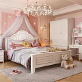 Romantic White Princess Style Children Bed With Full Matching Furniture For Sweet Pink Girls Bedroom