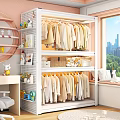 Organized Clothes Hangers In Modern Closet With Hanging Clothes Shelves And City View