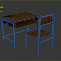 Wooden Desk and Chair Set with Metal Frame and Wooden Surface and Drawer
