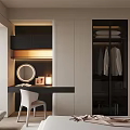 Modern Wardrobe Interior Design With Glass Doors Dressing Table And Warm Lighting 3d model