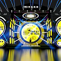 Smiley World Stage Design With Yellow Black Elements And Lighting Effects 3d model