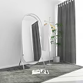 Full Length Mirror with Silver Metal Stand Hanging White Dress Green Plant Gray Curtains