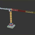 Yellow Tower Crane With Extended Metal Boom And Stable Concrete Base