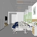 Modern Hospital Ward Interior With Medical Beds White Cabinets And Green Curtains