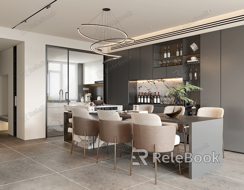 Modern Restaurant Dining Table and Chair Combination Nakajima Table Dining Chair Wine Cabinet model