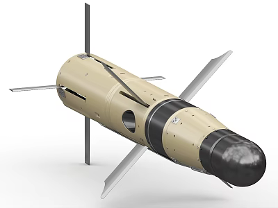 Military Missile Weapon With Tan Black Body Aerodynamic Fins And Structural Design 3d model