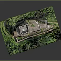 Ancient Stone Tower Ruin With Lush Green Vegetation And Rocky Floating Hollow Base