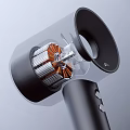 Hair Dryer With Transparent Shell Showing Internal Copper Coils Motor Black Body And Buttons