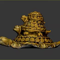 Artistic Golden Turtle Sculpture With Intricate Carved Patterns And Decorative Elements