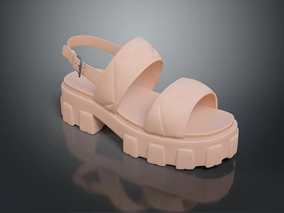 Light Pink Platform Sandals With Two Strap Design And Thick Block Sole 3d model