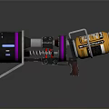 Mechanical Sci Fi Weapon With Yellow Black Purple Components And Spring Structure