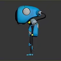 Blue Robot Character 3D Model With Yellow Eyes White Accents Antenna And Long Legs